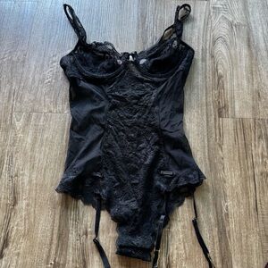 NWT Victoria's Secret Black Lace Bodysuit with Garters 34B